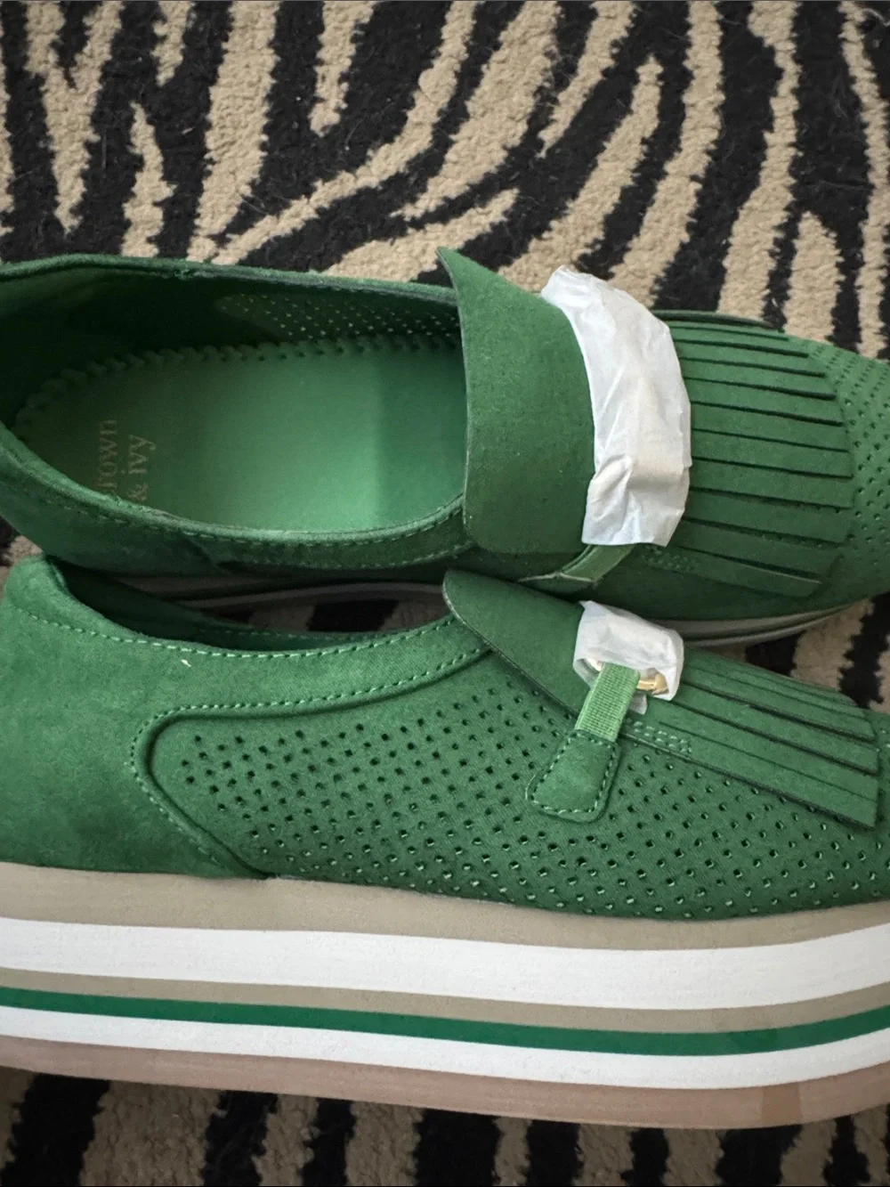 Green Platform Fringe Loafer Sneakers NWT